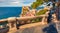 Bright spring view of Scilla town with Ruffo castle on background