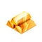 Bright stack of three realistic glossy golden bars in isometric view on white