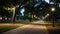 Bright street light illuminates the dark cityscape generated by AI
