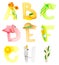 Bright Summer Alphabet with Sunny Season Attributes Vector Set