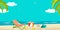 Bright summer beach panorama vector illustration