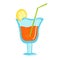 Bright summer cocktail in a glass wine glass with a beautiful slice of lemon, beach cocktail with a straw, vector clip art on a