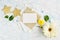 Bright summer flowers mock up with craft paper and gold stars