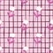 Bright summer folk flower seamless pattern. Light pink chequered background with white buds silhouettes