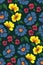 Bright summer print with large flower heads. Seamless pattern, vector.