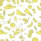 Bright, summer seamless pattern. Different details for relaxing on the beach, yellow objects on a white background.