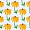 Bright summer seamless pattern with yellow sunflower silhouette. Isolated floral print with white ackground