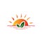 bright sun and leaf for green farm logo design vector illustrations