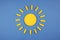 Bright sun symbol on blue background. Good weather concept.