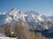 Bright sunlight with the panorama of the snow-covered Piz Lischana mountain group