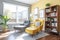 bright sunlit reading corner in open layout apartment