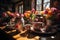 Bright sunlit room with festive easter table, and green beer decorations