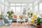 bright sunroom with plants and comfortable seats