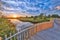 Bright sunset over Wooden Balustrade