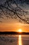 Bright sunset on the Saimaa lake
