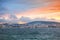 Bright sunset sky over Tangier city, Morocco