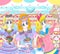 Bright sweet colorful illustration with manga girls and cartoon bunny rabbit 2022
