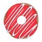 Bright sweet illustration of donut with red glaze. Hand drawing, marker clipart on white background. For the design of