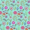 Bright teal floral pattern with color flowers