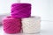 Bright thick pink and white ribbon cotton yarn for crochet or knitting