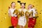 Bright three girls keeping balloons and ice creams