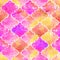 Bright tiles curly eastern geometrical shape abstract grunge colorful splashes texture, pattern design in yellow, purple, pink