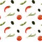 Bright tomato, pepper texture digital seamless pattren on a white background. Print for banners, wrapping paper, posters, cards, i