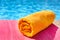 Bright towel on a lounger, vacation