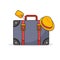 Bright travel luggage with summer hat. Isolated on a white background. Vector illustration