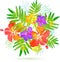 Bright tropical flowers vector summer bouquet