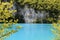 Bright turquoise lake with rock.Croatia