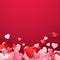 Bright Valentine`s day or Mother`s day background. Groupe of glossy red hearts. Vector