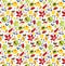 Bright vector autumn pattern colorful leaves berries chestnuts ladybug grapes berries for stickers banners decor