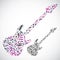 Bright vector bass guitar filled with musical notes, light decor