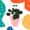 Bright vector flat illustration with a pilea in a pink pot.