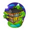 Bright vector illustration. Asian traditional architecture at moonlit night. The building is in the mountains and lakes