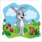 Bright vector illustration hare on meadow