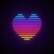 Bright vector neon heart. Rainbow lines in a heart form isolated on the dark brick wall with backlight.