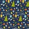 Bright vector seamless pattern for Christmas and Happy new year. Present, christmas tree and snowflakes. Ideal for