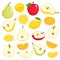 Bright vector set of colorful apple, pear, lemon, orange.