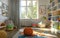 A bright and vibrant children's playroom filled with toys, shelves, and cozy furnishings, creating a fun and