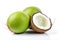 A bright and vibrant stock photo of fresh Coconuts on a pristine white background