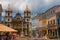 Bright view of Pelourinho in Salvador, Brazil, dominated by the large colonial Cruzeiro de Sao Francisco Christian stone cross in