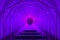 Bright violet color podium portal with neon lights. 3d render