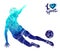 Bright watercolor silhouette of soccer player with ball. Vector sport illustration. Graphic figure of the athlete