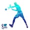 Bright watercolor silhouette of tennis player. Vector sport illustration. Graphic figure of the athlete. Active people