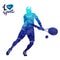 Bright watercolor silhouette of tennis player. Vector sport illustration. Graphic figure of the athlete. Active people