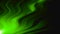 Bright wavy green rays of light escaping from lower left corner on black background. Abstraction