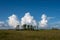 Bright white cumulus clouds over sawgrass prairie in Everglades National Park.