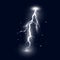 Bright white lightning isolated on dark background. Thunder storm design element. Magic shining light effect. Electric explosion.